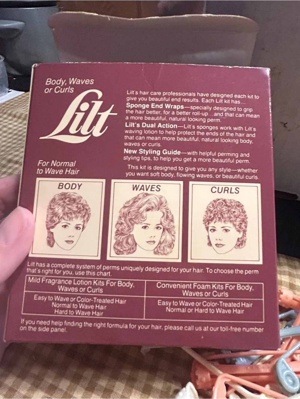 Nostalgic Lilt Perm Lotion Kit Box with Vintage Perm Rods.